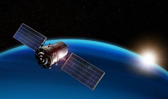 3D Illustration Of Satellite Orbiting The Earth P2X8FTJ